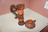 HAND MADE POTTERY DISH & WOODEN PITCHER / VASE