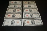 (10) 1928 TWO DOLLAR RED SEALS