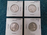 (4) SILVER WASHINGTON QUARTERS 1957D. (3) 1958D