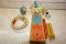 VINTAGE TIN TOP, NOISE MAKERS AND RING TOSS GAME