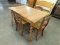 SMALL PINE TABLE & (4) DARKER WOOD CANE SEAT CHAIRS