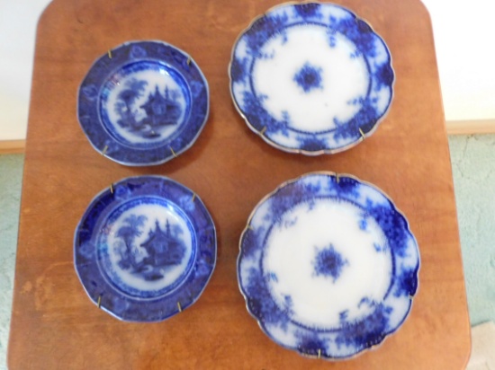 (4) FLOW BLUE DISHES