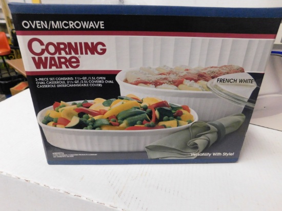 CORNING WARE FRENCH WHITE 3PC CASSEROLE SET NIB