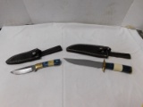 (2) FIXED BLADES KNIVES W/ LEATHER SHEATHS