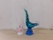 PINK MURANO SWAN & UNMARKED BLUE GLASS BIRD