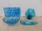 (4) MISC. VINTAGE BLUE GLASS DISHES