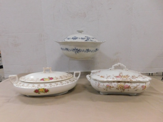 (3) VINTAGE CHINA COVERED DISHES