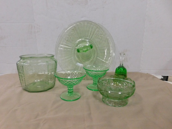MISC. GREEN DEPRESSION GLASS ITEMS
