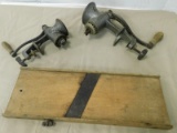 (2) MEAT GRINDERS & SMALL CABBAGE CUTTER