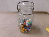 BALL CANNING JAR 1/2 FULL OF MARBLES