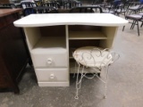 WHITE WOODEN VANITY W/ METAL STOOL