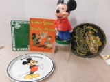 VINTAGE MICKEY MOUSE TRAY, BANK, CHALK BOARD, & BOOK