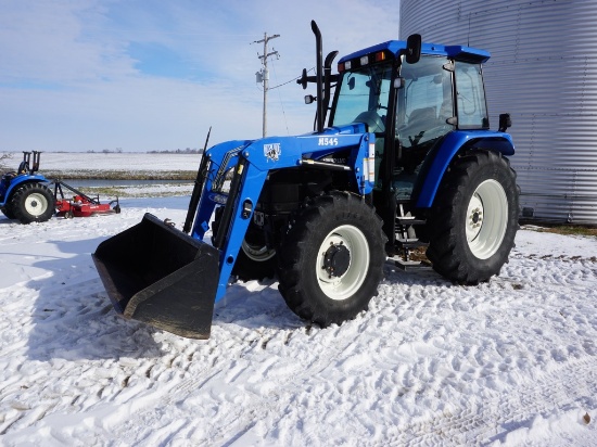 2002 NEW HOLLAND TS110 MFWD TRACTOR W/ BUSH HOG M546 QUICK ATTACH LOADER