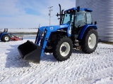 2002 NEW HOLLAND TS110 MFWD TRACTOR W/ BUSH HOG M546 QUICK ATTACH LOADER