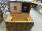 LARGE WOODEN STEAMER TRUNK W/ INSIDE TRAY