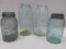 (4) VINTAGE GREEN / BLUE CANNING JARS