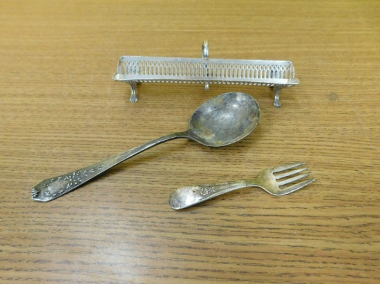 STERLING SOUP SPOON, BABY FORK & OTHER UTENSIL