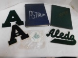 (2) ASTRUM YEARBOOKS & ALEDO LETTER JACKET PATCHES