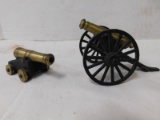 (2) SMALL BRASS & CAST IRON CANONS