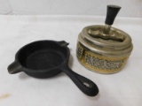 (2) ASSORTED ASHTRAYS - CAST IRON SKILLET  & METAL