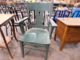 ANTIQUE WOODEN ARM CHAIR PAINTED GREEN