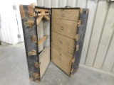 ANTIQUE STEAMER TRUNK / WARDROBE W/ HANGERS & DRAWERS