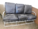 VINTAGE PATIO SOFA W/ BLACK VINYL CUSHIONS