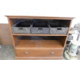 WOODEN TV STAND / CREDENZA W/ DRAWER & BASKETS