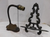 CAST IRON DESK LAMP BASE & METAL PICTURE FRAME STAND