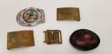 (2) MILITARY BELT BUCKLES, BELT CLAMP & 2 OTHER BELT BUCKLES