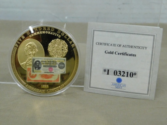 1922 $500 COMMEMORATIVE LINCOLN COIN