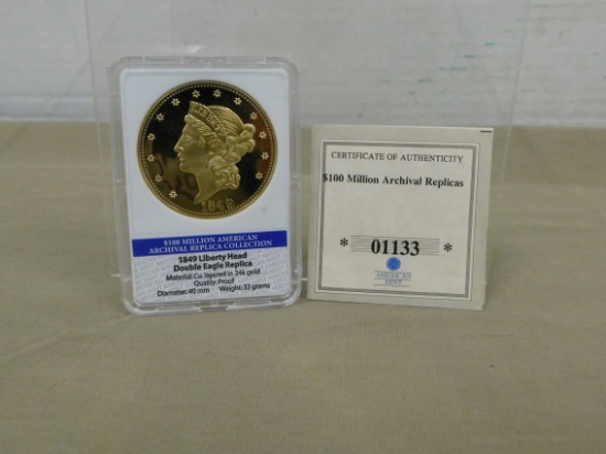 1849 LIBERTY HEAD DOUBLE EAGLE REPLICA COMMEMORATIVE COIN