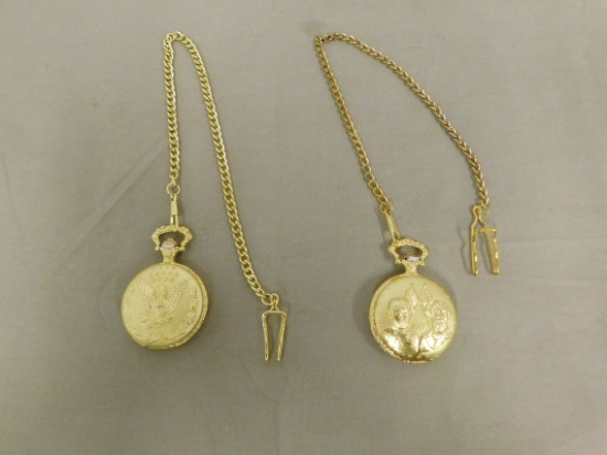 (2) GOLD TONE POCKET WATCHES W/ CHAIN