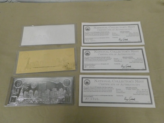 (2) 9-11 SILVER LEAF & (1) 9-11 GOLD LEAF COIN CERTIFICATES