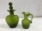 (2) GREEN CRACKLE GLASS PITCHERS
