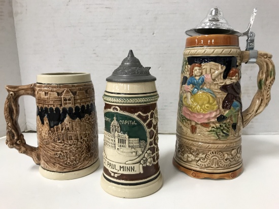 (3) CERAMIC BEER STEINS - JAPAN & GERMANY