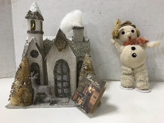 BETHANY LOWE CHRISTMAS CHURCH & VINTAGE SNOWMAN