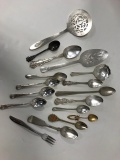 BAG OF MISC. SILVER PLATE SPOONS & SERVING PIECES