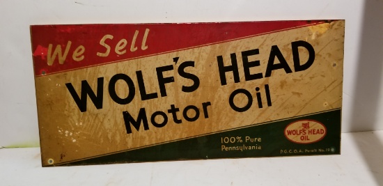 WOLF'S HEAD MOTOR OIL TIN SIGN