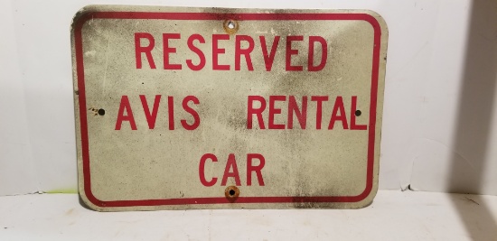 METAL AVIS CAR RENTAL RESERVED SIGN