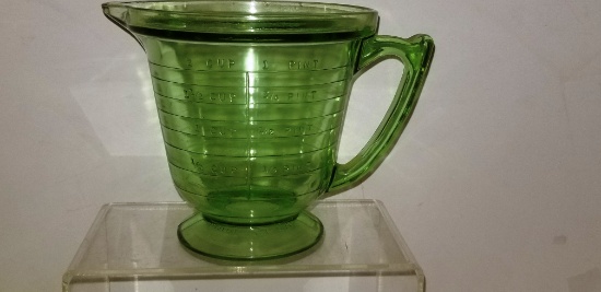 T & S HAND MADE GREEN  DEPRESSION GLASS MEASURING CUP