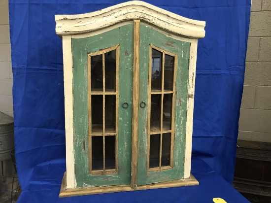 WALL MOUNT ANTIQUE PAINTED CURIO CABINET