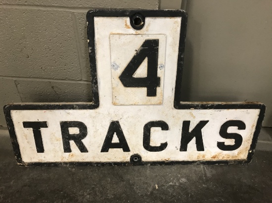 CAST IRON "4 TRACKS" RAILROAD SIGN