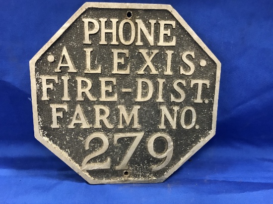 ALEXIS FIRE- DIST. FARM # 279 ALUMINUM PLAQUE