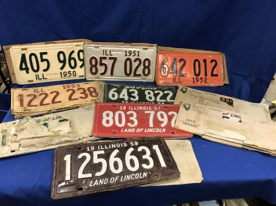 STACK OF 1950'S ILLINOIS LICENSE PLATES - (10) FULL SETS