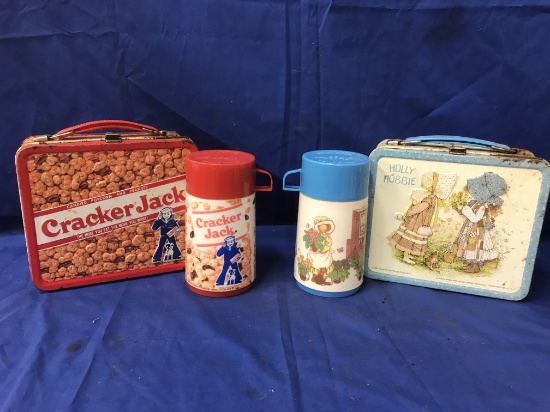 CRACKER JACK & HOLLY HOBBIE LUNCH BOXES W/ THERMOSES