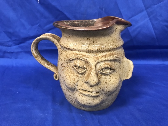 COLONY POTTERY BISHOP HILL QUART STONEWARE FACE PITCHER