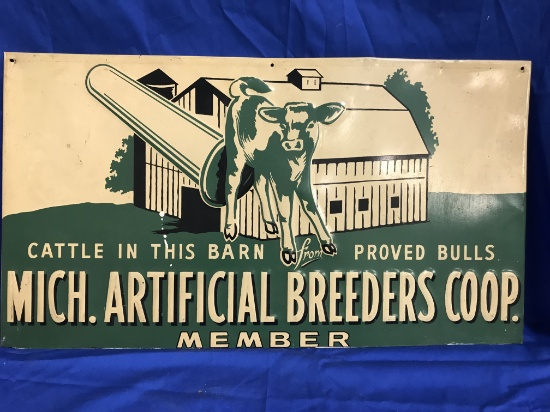 VINTAGE MICH. ARTIFICIAL BREEDERS COOP. TIN SIGN