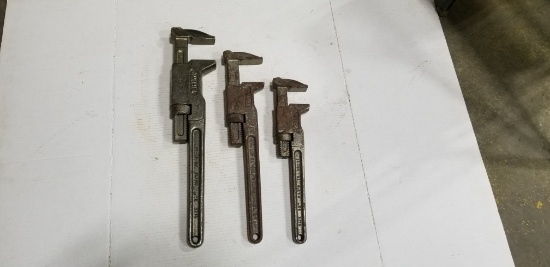 (3) TRIMO MONKEY STYLE PIPE WRENCHES