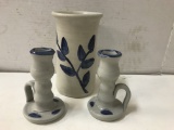 WILLIAMSBURG POTTERY CANDLESTICKS & VASE